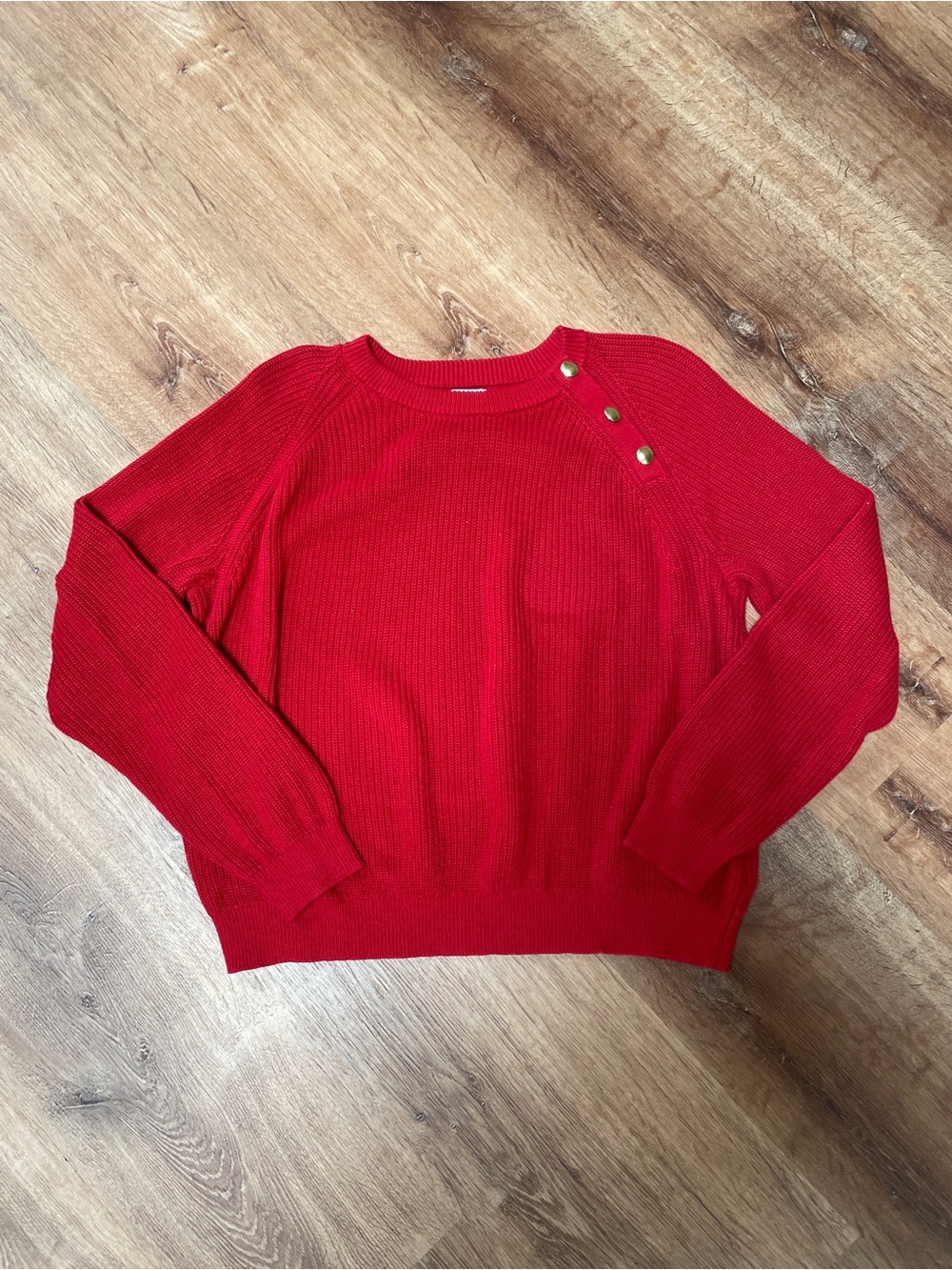 J Crew Womens Knit Crewneck Sweater Large Red Gold Buttons Christmas Preppy